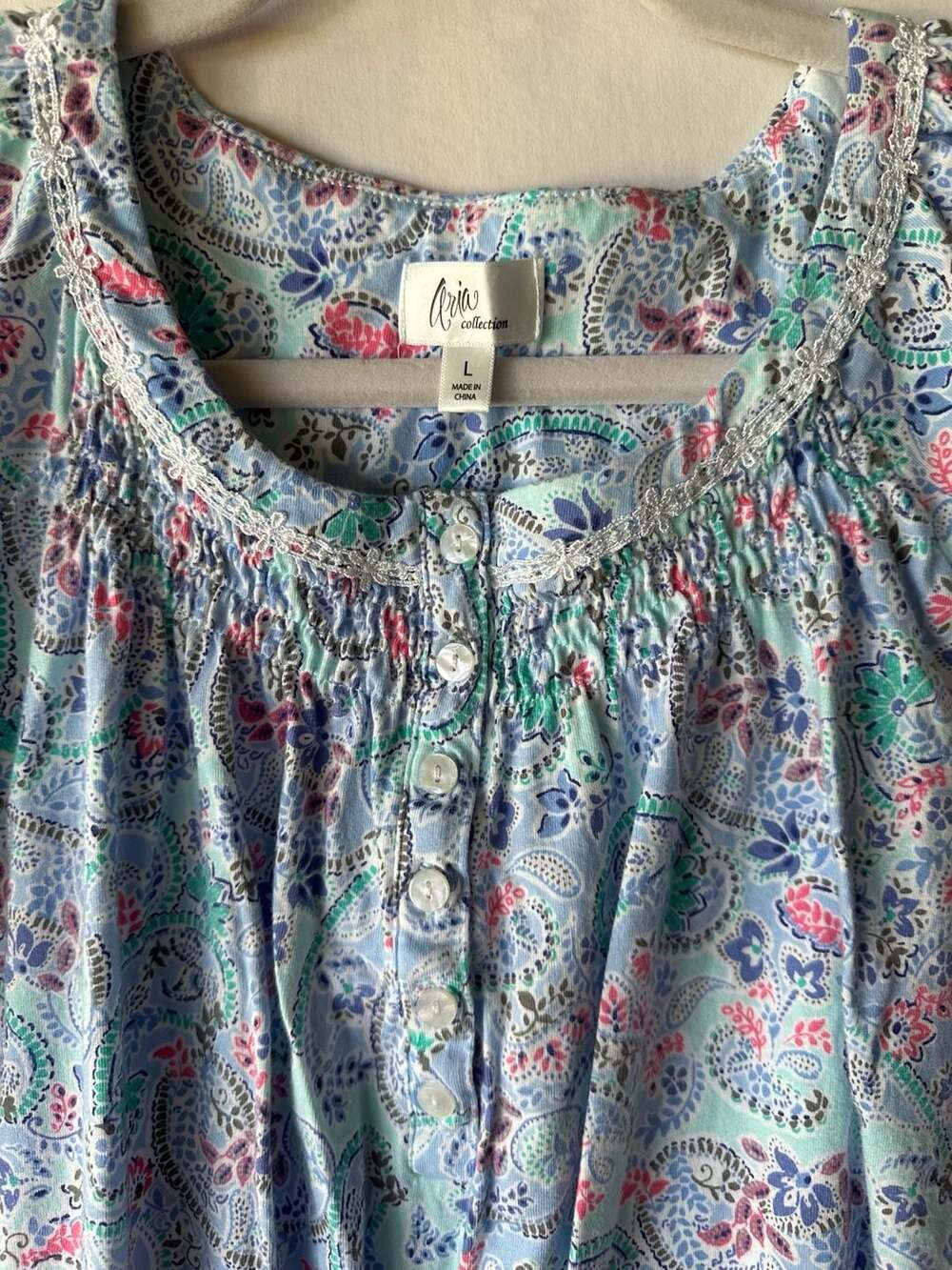 Aria Collection Women's Paisley 100% Cotton Short Sleeve Nightgown Size L - Picture 3 of 9